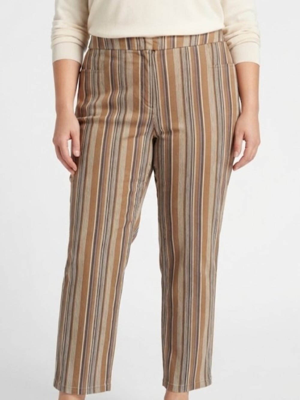 70's Style Tan & Brown Striped Straight-Leg Trousers
